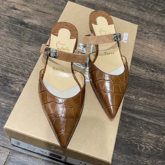 CHRISTIAN LOUBOUTIN Choc Lock croc-effect leather slippers BNIB 36.5 - Picture 7 of 10
